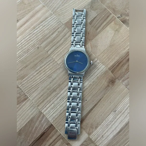 Skagen Steel Watch Blue Dial Stain Case, Bracelet, Hands, Markers